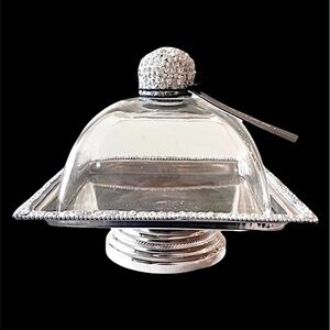 Nicole Miller Rhinestone & Glass Cloche Dome Cake Stand. NWOT